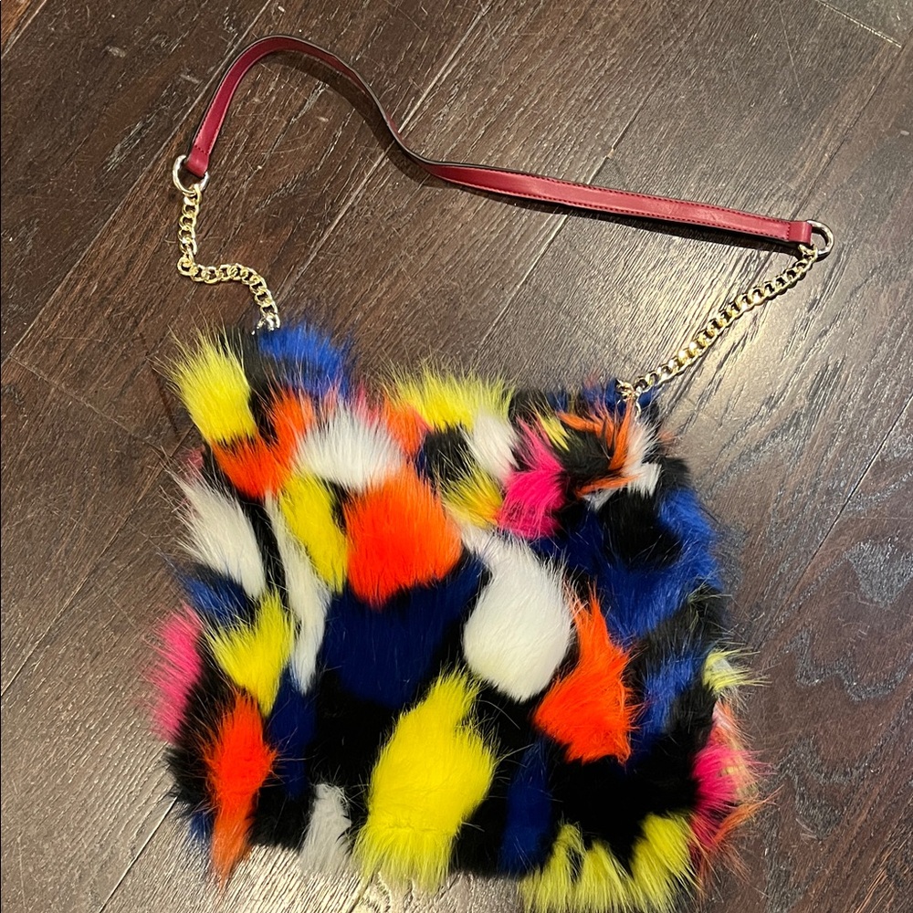 Vibrant Multicolor Faux Fur Shoulder Bag